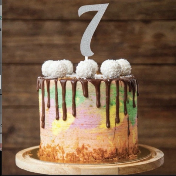 Baked with Love 7” Glitter Cake Topper #7 Silver No Mess Birthday Decoration - Picture 1 of 2